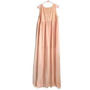 Blush Pink Lace Chiffon Maxi Gown Sheer Overlay Lined Empire Waist Size XL